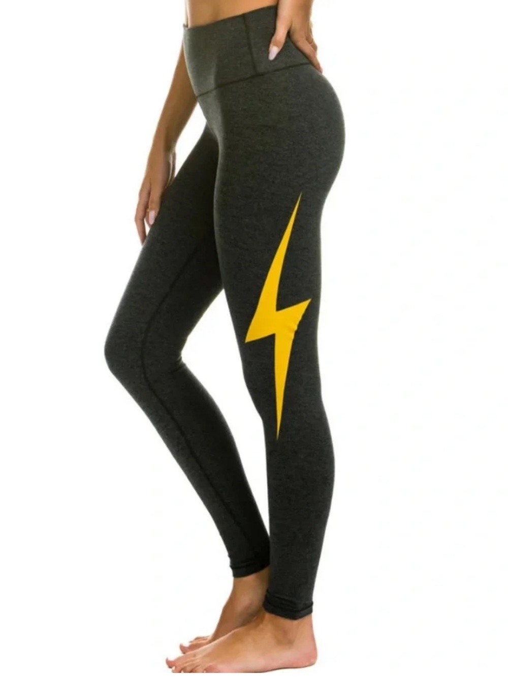 Aviator Nation FULL LENGTH HI-RISE BOLT LEGGINGS CHARCOAL & GOLD Size XL